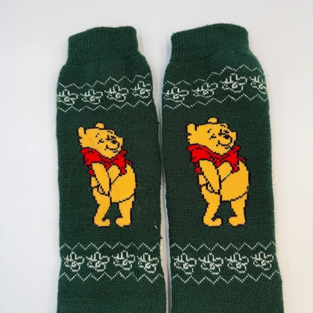 Disney‎ Winnie the Pooh Slipper Socks Green Knit Non Slip Bee Grip Crew Socks